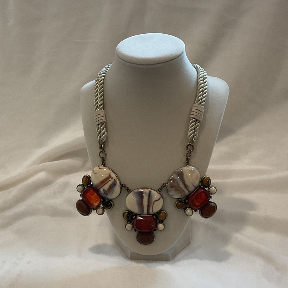Chico's Statement Necklace with Red and Cream Tones